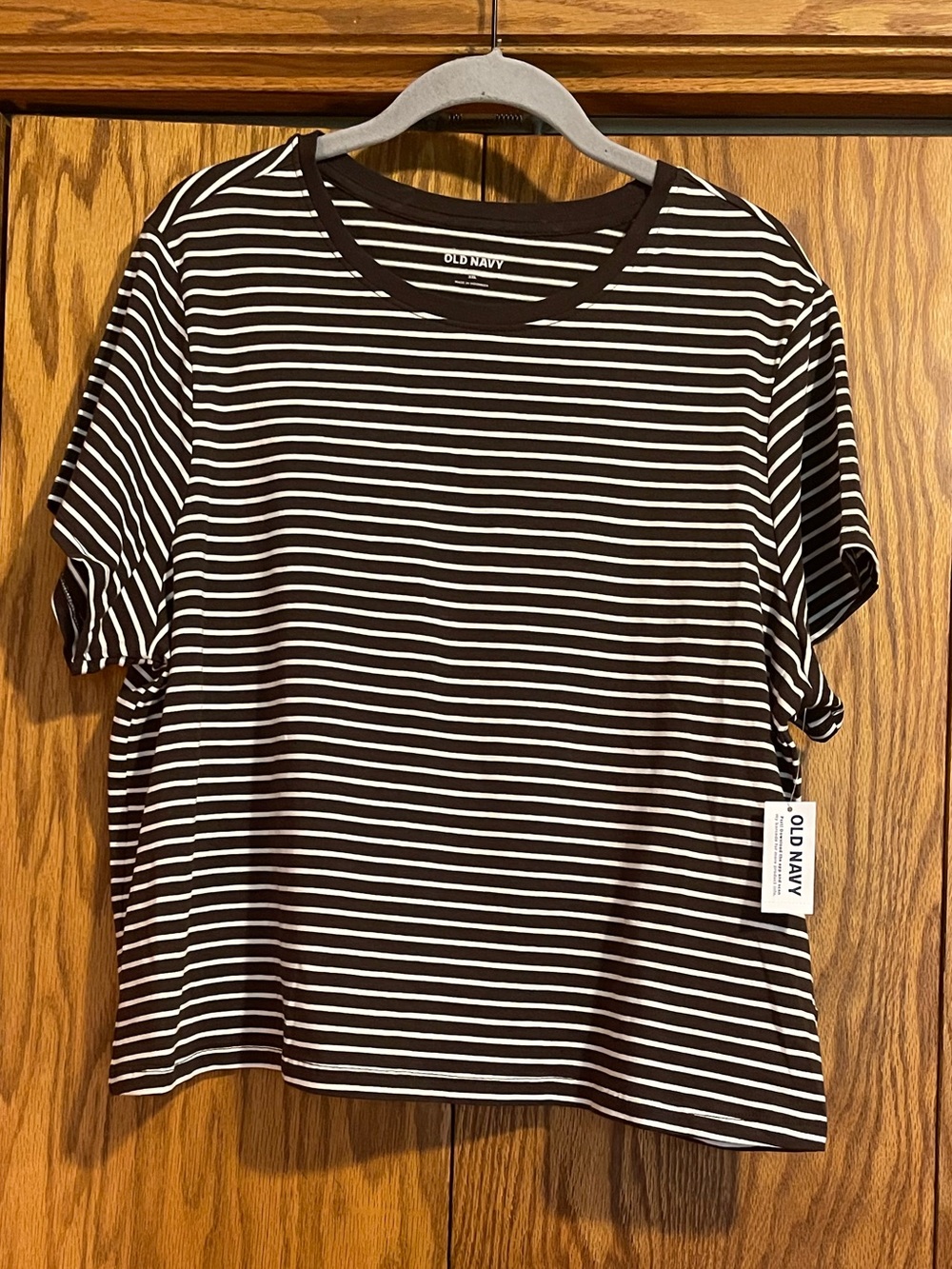 Old Navy Brown and White Striped Short-Sleeve Tee